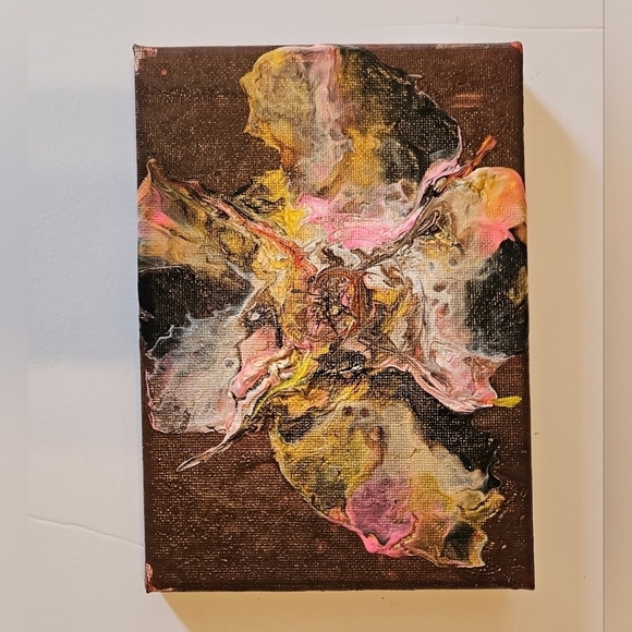 Hand Crafted original acrylic pouring art on canvas pink upcycled farmhouse - Picture 6 of 10